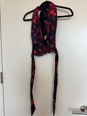 Free People Navy Floral Halter Crop Top